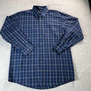 Jos A Bank Shirt Mens Medium Blue Plaid Long Sleeve Button Down Travelers